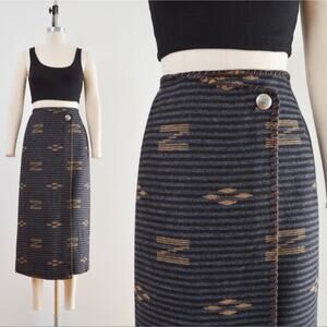 VTG Ralph Lauren Blue Gold Wrap Concho button Striped Skirt 8P